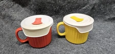 CorningWare Colours 20 oz Soup Meal Mug Cups Vented lids Set of Yellow and Red