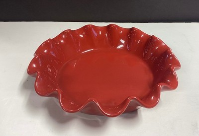 EMILE HENRY ~ Red 10 5/8 in. RUFFLED PIE  PLATE  Made/ France 61.87