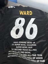 HINES WARD AUTOGRAPHED CUSTOM PITTSBURGH STEELERS BLACK STAT JERSEY COA BECKETT