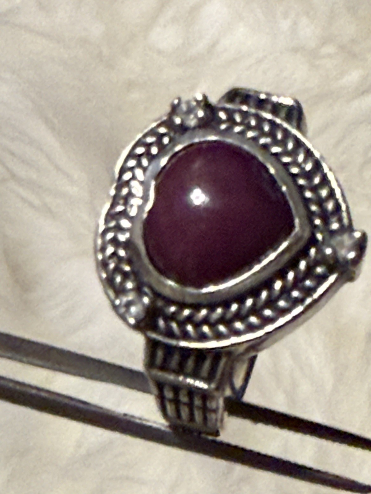 Cabochon Ruby Heart Shaped Ring Diamond Accents S… - image 2