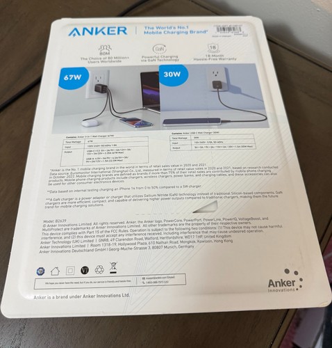 Anker Fast Charging Adapter with 67W USB C Charger &30W GaN PIQ 3.0 Wall Charger - Picture 2 of 2