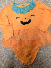 TU Baby Girls Pumpkin Halloween Tutu Bodysuit & Tights Set Orange 6-9M