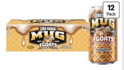 12 PACK! NEW! MUG Root Beer Floats, Vanilla Howler, ZERO SUGAR, 12 oz Cans