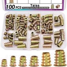 Taiss 100PCS Threaded Inserts Nuts,6 Sizes Wood Threaded Insert Kit,Furniture...
