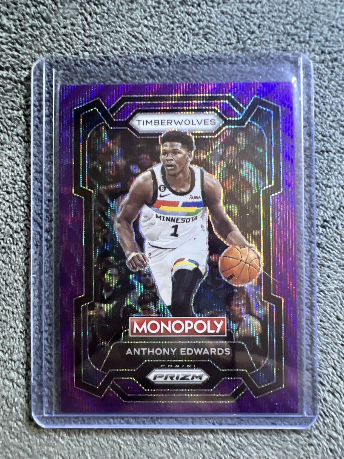 2023-24 Panini Prizm Monopoly - Anthony Edwards #52 Purple Wave Prizm