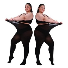2-Pack Plus Size Tights - 80D Opaque Winter Warm 3X-Large-4X-Large Black