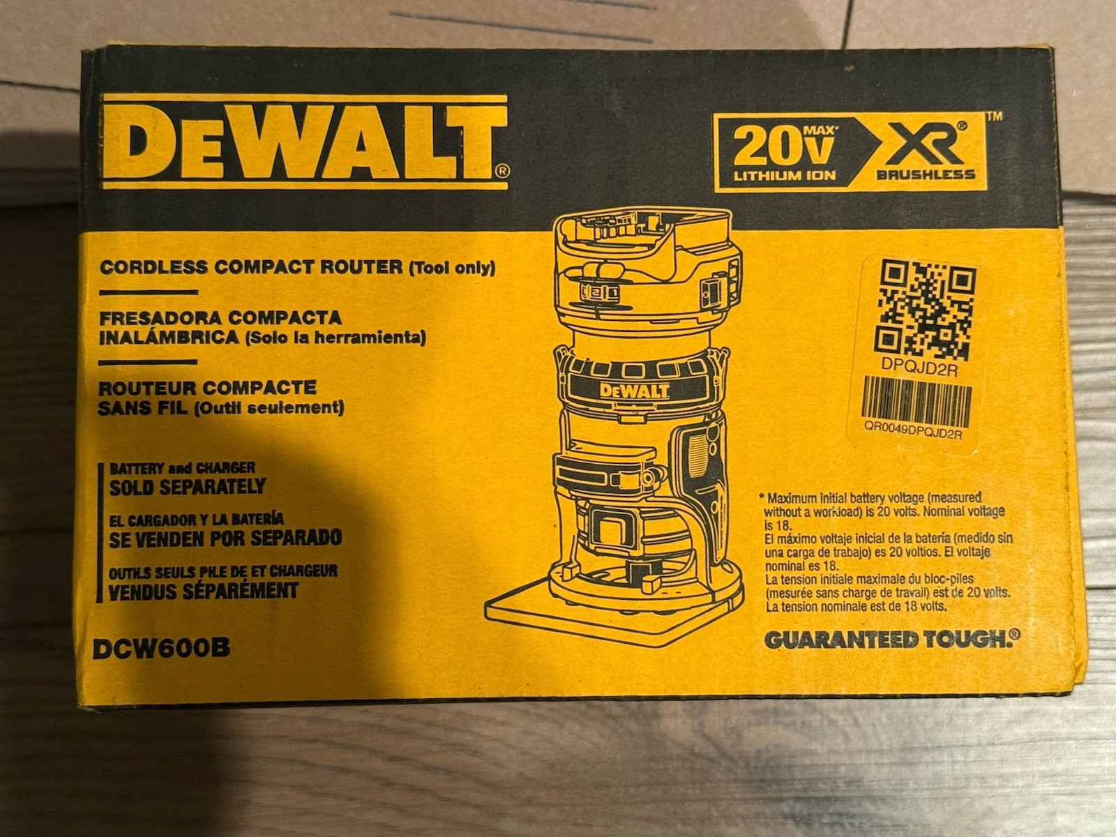 DEWALT  DCW600B 20V MAX XR Cordless Compact Router - NEW