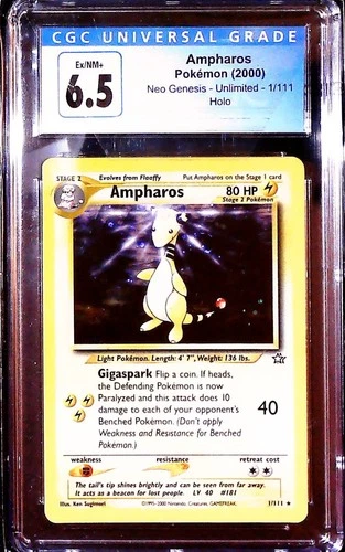 2000 POKEMON NEO GENESIS 1/111 AMPHAROS-HOLO CGC 6.5 EX/NM+