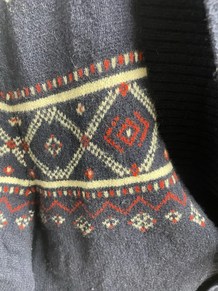 Brooks Brothers 男式羊毛披肩 Fair Isle 纽扣开衫毛衣 XL 码蓝色 — 第 3/4 张图片