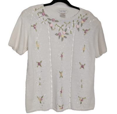 Jaclyn Smith VTG Short Sleeve Embroidered Sweater Women's Large Cottagecore Knit