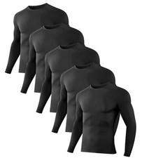 5 Pack Men's Compression Shirts Long Sleeve Athletic Workout Large 5 Black