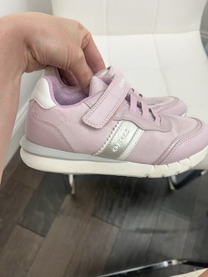 Geox Unisex Kids Size 1 Pink/White Low Top Sneaker Hook & Loop Logo