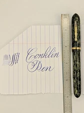 Conklin Green Stripe Fountain Pen 14k Soft Gold Nib Restored ^