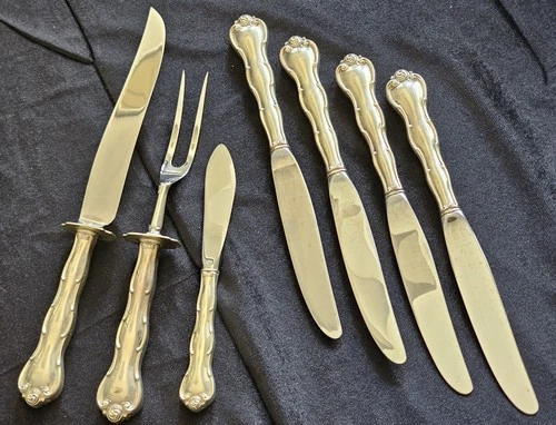 7 Antique Sterling Silver Gorham Knives & Carving Fork Estate Fresh