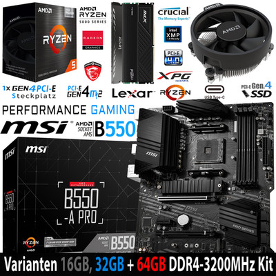 PC Bundle AMD Ryzen 5 5600GT Box  MSI B550-A Pro mit 16, 32+64GB DDR4-3200MHz