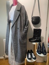 Rita Ora X Primark Black And White Herringbone Coat Oversized M 16 18 20 Bn £45