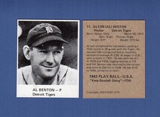 #11 AL BENTON, Tigers ~ 1942 Play Ball-USA ~ 1976 HRT/RES commemorative NM