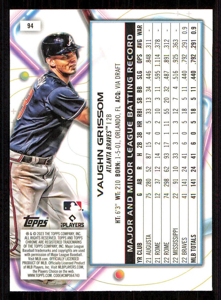 2023 Topps Cosmic Chrome #94 Vaughn Grissom RC - Image 2 of 2