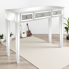 Mirrored Console Table - Crushed Diamond Glam Entryway Vanity 3 Drawer Silver