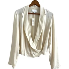Anthropologie Ettitwa Ivory Wrap Crop Blazer Jacket Sz 2 Elegant Capsule Neutral