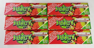 6 Packs JUICY JAY'S  1 1/4 Rolling Papers Strawberry Kiwi Free Ship
