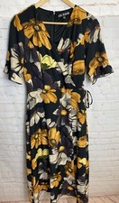 Women’s Girl In Mind Black Mix Floral Print Midi Wrap Over Dress Size 10