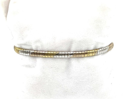 Vintage Sterling 925 Italy Tricolor Gold Silver Copper Omega Bracelet Etched - Picture 4 of 8