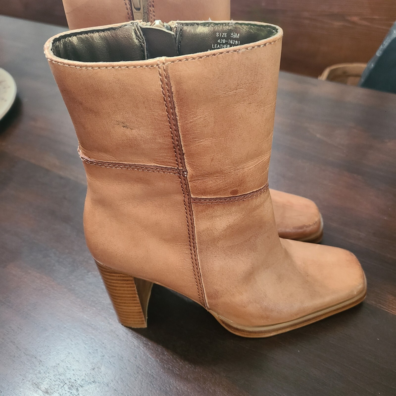 Vintage Candies Y2K Boots Womens 5.5 M Tan Leather Sq… Gem