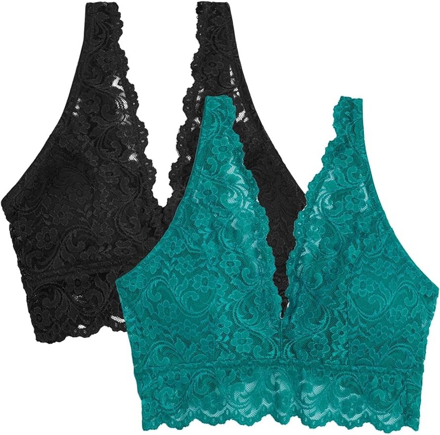 Bralette Inalámbrico Inteligente y Sexy Firma Encaje Profundo en V para Mujer 2 Sujetadores-Grandes