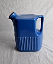 RARE Midcentury Blue Ceramic Refrigerator Pitcher with Cork Stopper - 8.25" tall