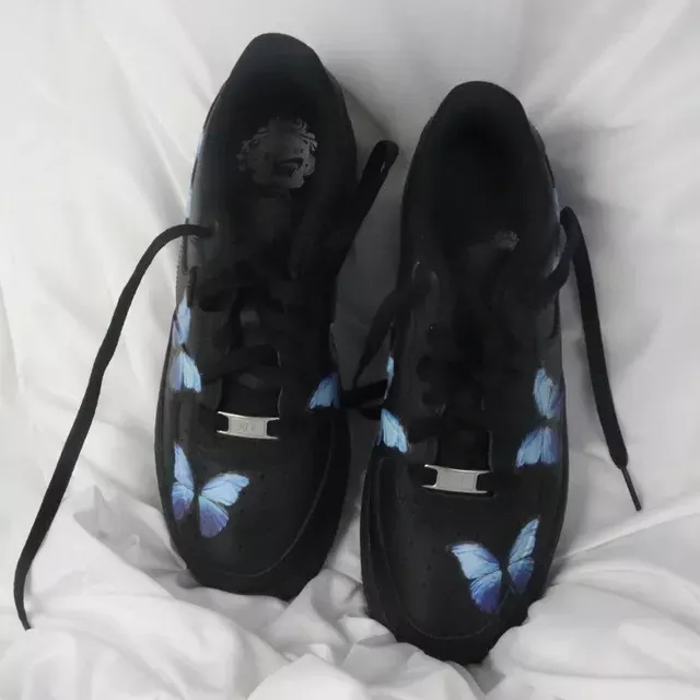 Nike Air Force 1 bleu bas grand papillon noir chaussures personnalis es hommes f
