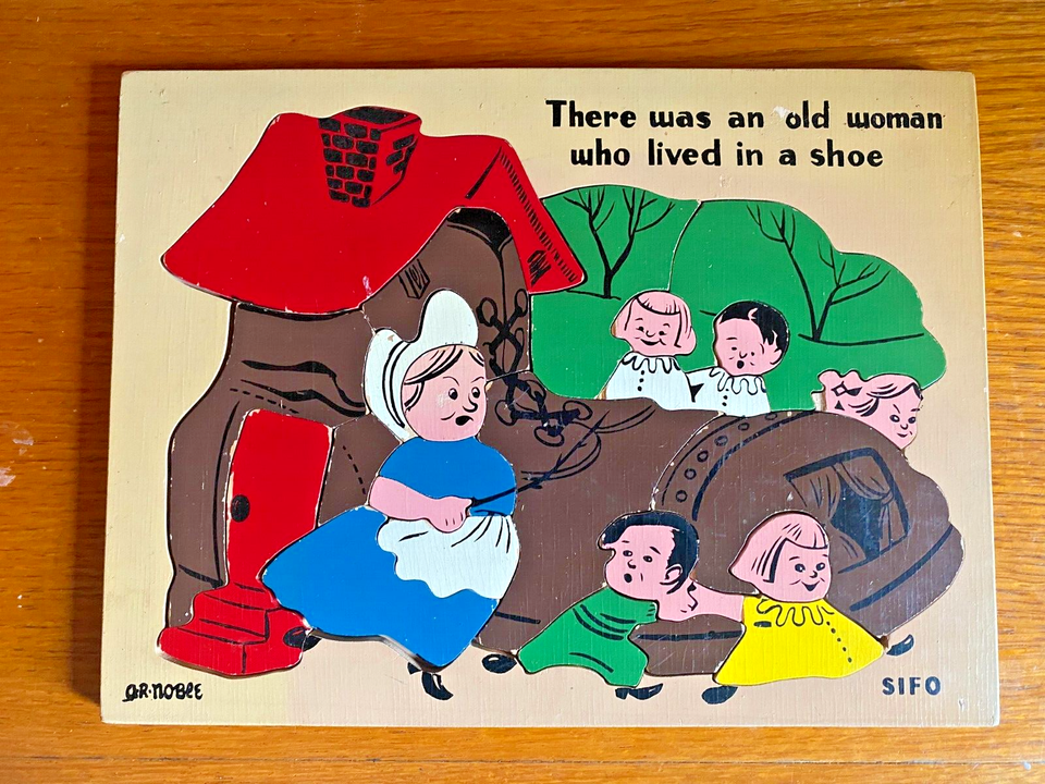 Four 60's 70's Vintage Wooden Puzzles Nursery Rhymes PLAYSKOOL SIFO