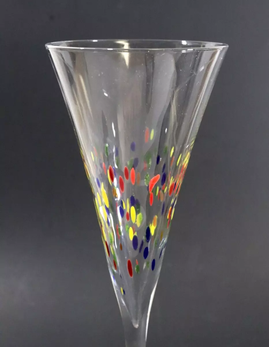 Hand Blown Multi Color Confetti Champagne Flutes V Shape Set of 2