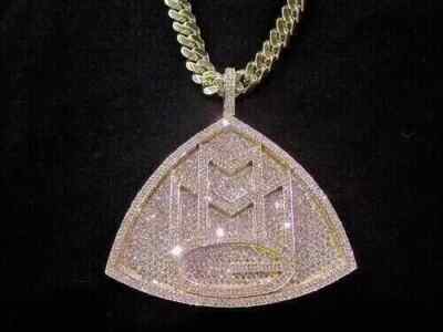 Real Moissanite 4Ct Round Cut Custom MMG Fancy Pendant 14K Yellow Gold Plated