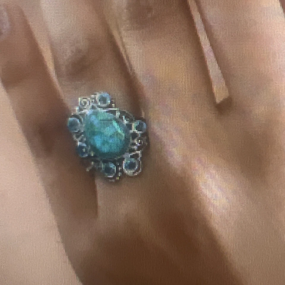Anillo de Cuarzo Doblete Paraiba Turquesa y Celestial Turquesa AAA Mojave Plata Sajen 9 Foto 4 de 4