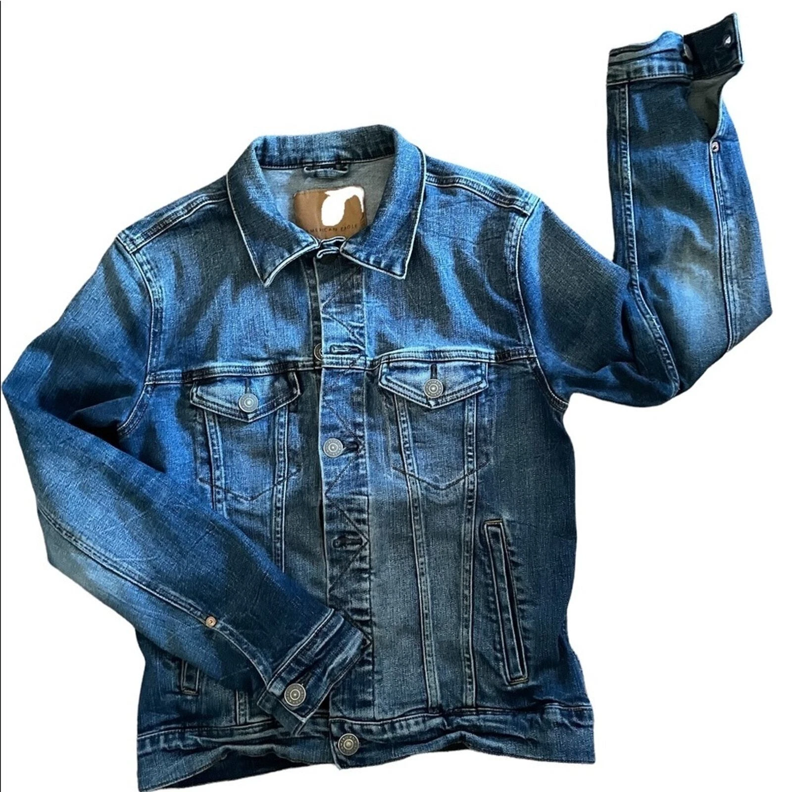 AEO Denim Jacket Unisex S Blue Collared Long Sleeves Button Down Classic Outdoor