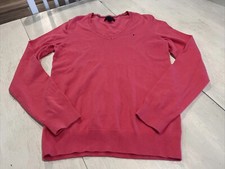 Tommy Hilfiger Women's M Sweater V-Neck Pullover Pink Pima Cotton Blend