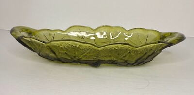 Vintage Relish Dish Indiana Glass Co. LILY PONS Green Glass 9.5  Oblong