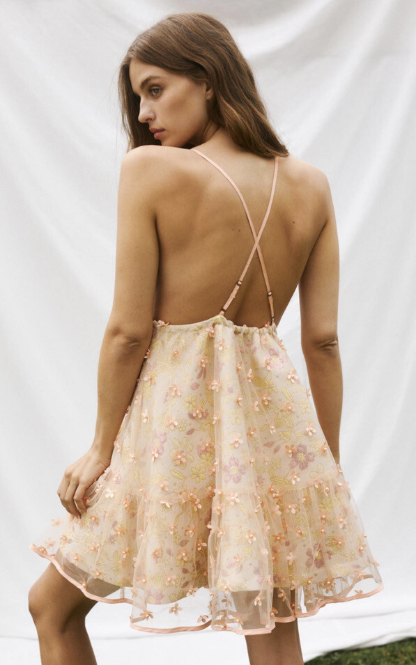 Robe Free People Brodée Fleurs, Dentelle, Paillettes Et Perles - Taille 6 - Occasion Très Bon état