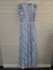 New Self Portrait Blue Metallic Chiffon Maxi Dress Size 4