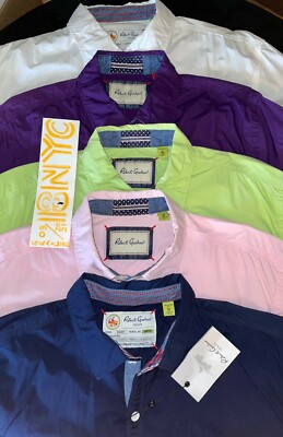 SET OF 5 - New ROBERT GRAHAM Jeans Solid Long Sleeve Button Down Shirts sz M