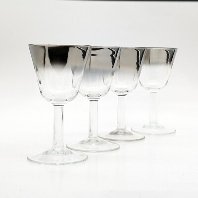 Vintage MCM Barware Wine Glasses Vitreon Queens Lusterware Mercury Fade 1950s
