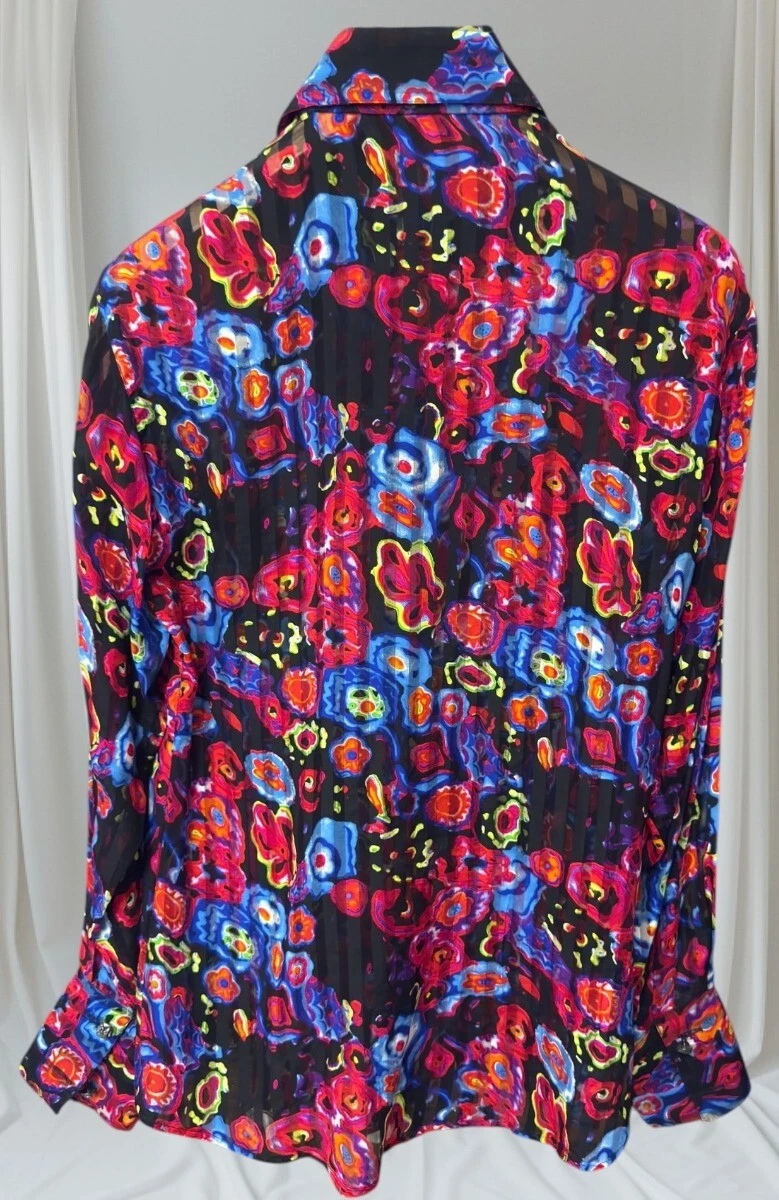 Camicia vintage Versace seta trasparente multicolore disegno floreale taglia 48