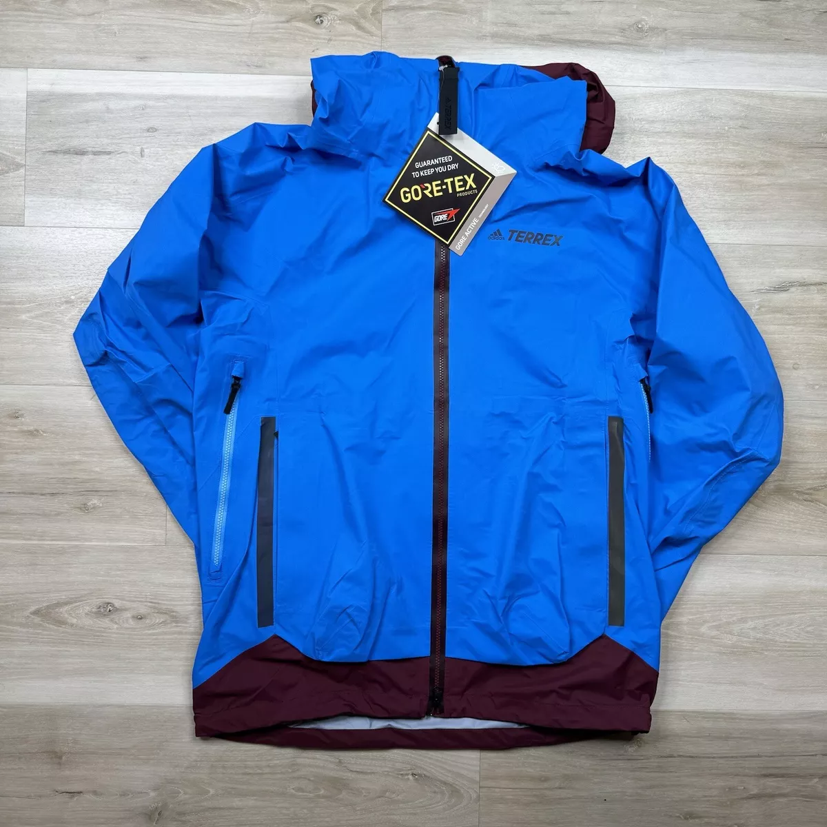 Adidas TERREX Myshelter GORE TEX Rain Jacket Blue H49003 Men s Size Small