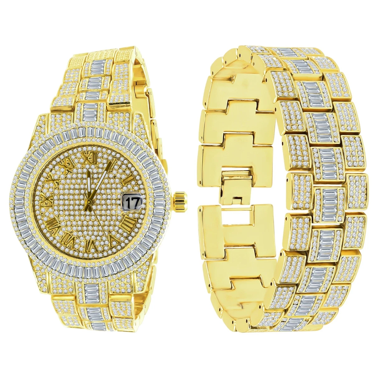 Iced out sale watch bracelet set