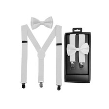 Elastic  Adjustable Suspender  Bow Tie Set for Boys Girls Children - White