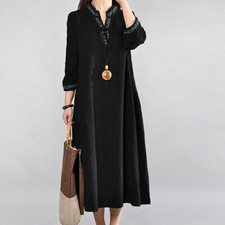 Retro Embroidery Dresses Linen Pockets Loose Casual Chinese Style Oversized