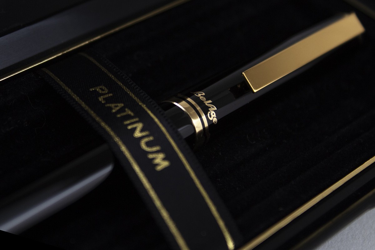 Platinum Belage Black with Gold Trim Fountain Pen - 14k Music Nib