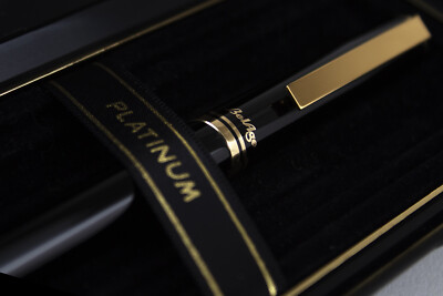 Platinum Belage Black with Gold Trim Fountain Pen - 14k Music Nib
