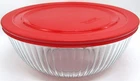 Pyrex Clear Ribbed Glass Red Lidded 4.5 Qt Storage Bowl.